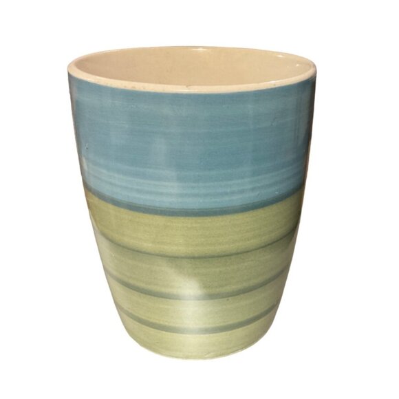 Pier 1 Coffee Mug Hand-Painted Stoneware Blue Green White - Picture 2 of 6